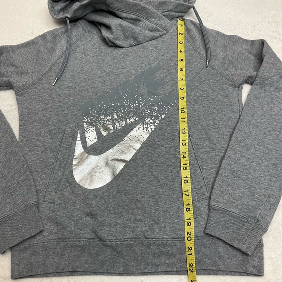 NIKE Gray Cross Neck Metallic Silver Oversized Hood Sweatshirt Woman Small - Picture 8 of 9